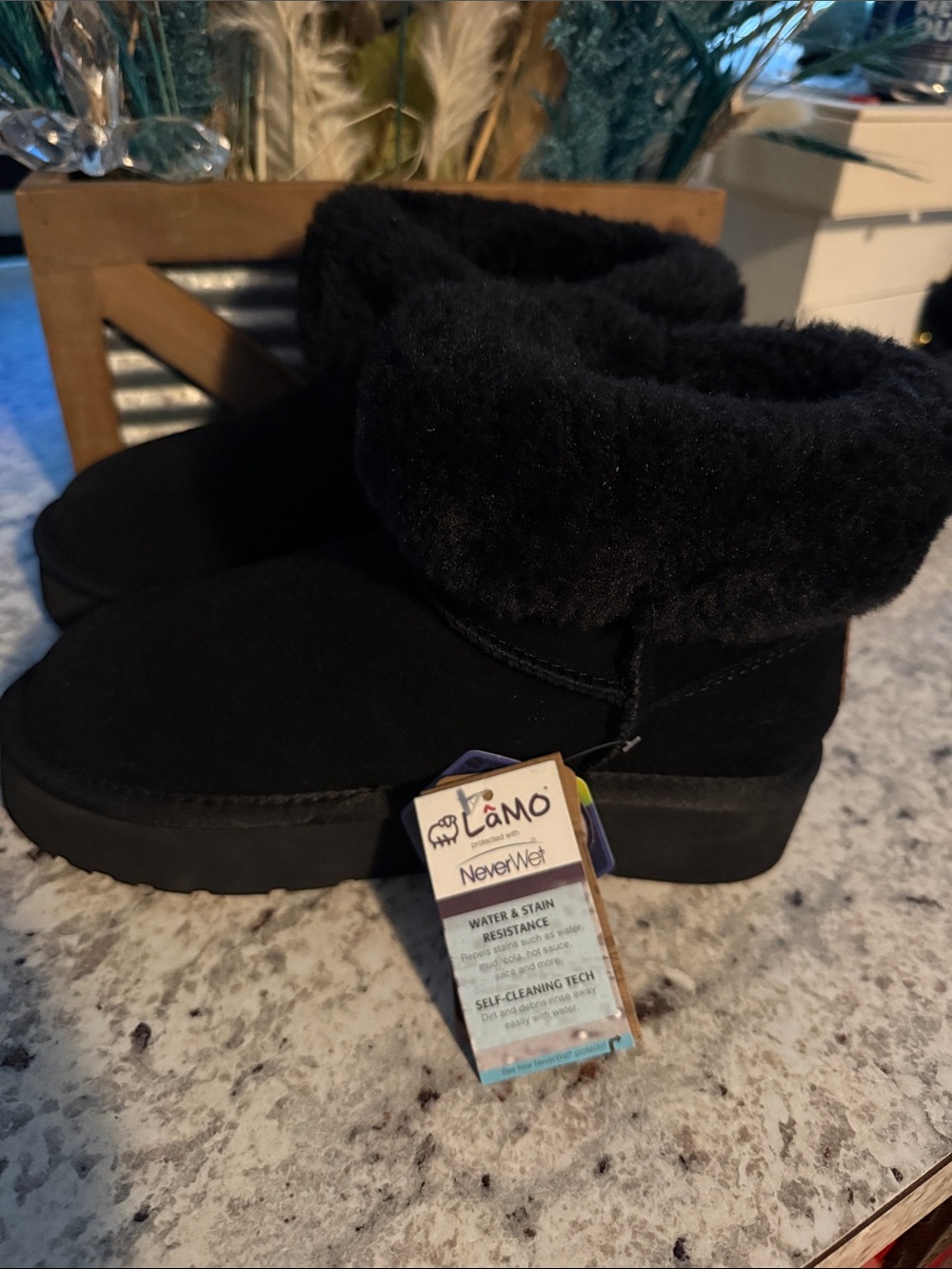 Lamo Black Faux Suede Ankle Booties with Plush Cuff